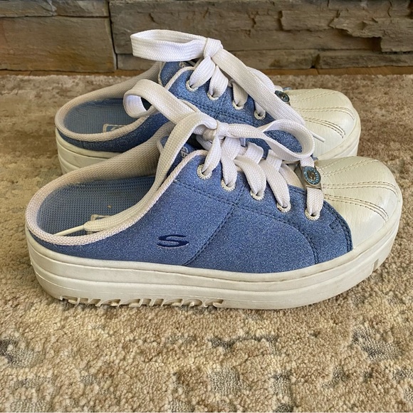 Skechers Vintage Y2K Platform Sneakers Backless Slip On Chunky Blue Glitter: 8 - Picture 5 of 10